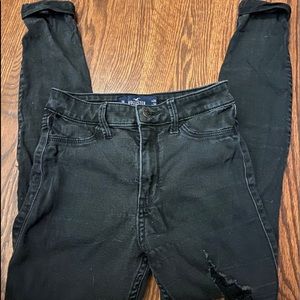 Ripped cropped high waisted black Hollister jeans